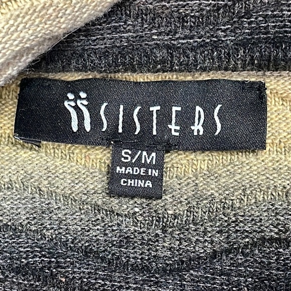 2 Sisters Sweater Vest Blanket Poncho Cowl Neck Chevron Stripe Fall Neutrals S M - Picture 5 of 9